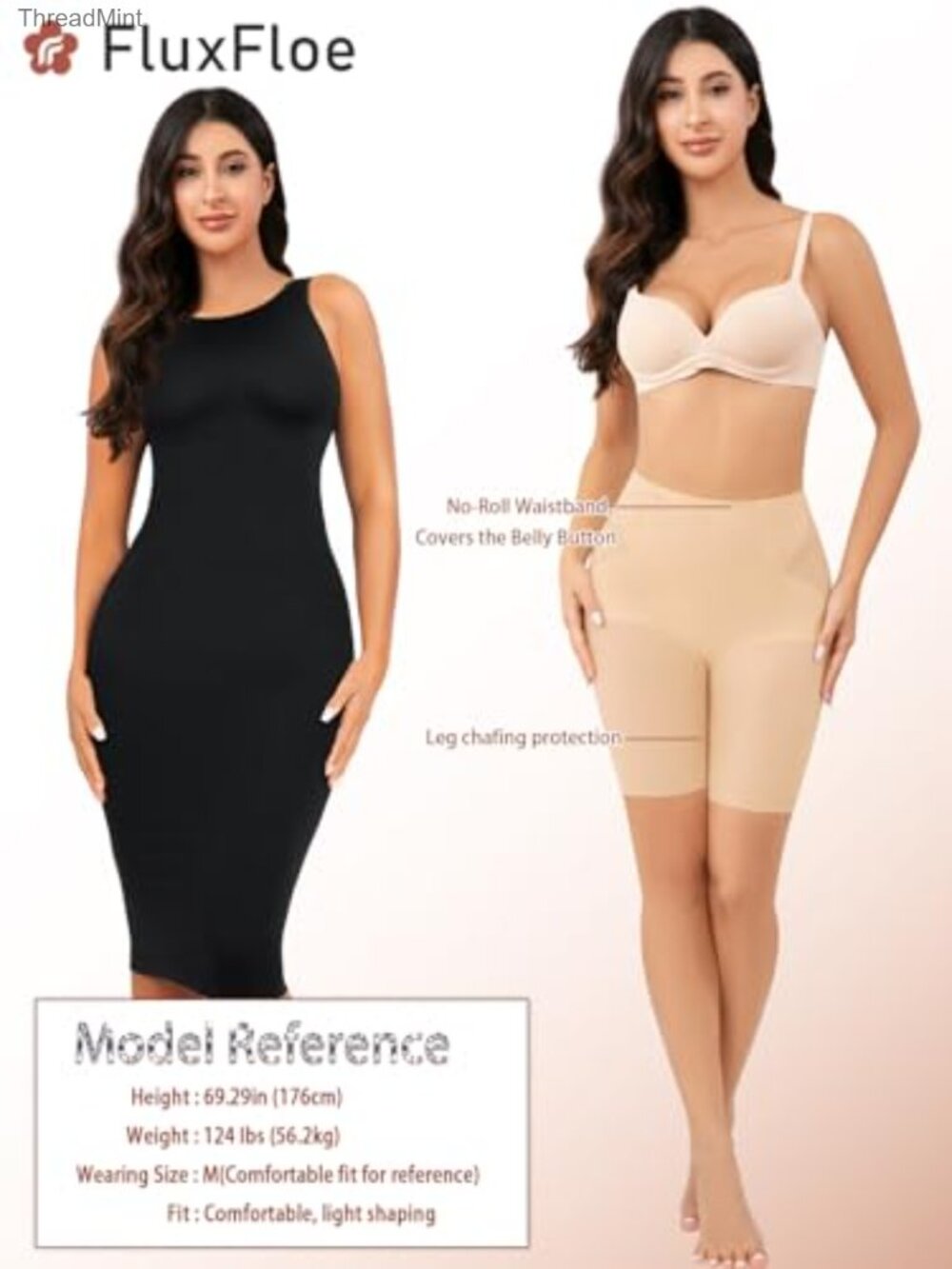 Seamless Mid-Waist Mid-Thigh Shapewear Shorts, Light Tummy Control, No-Roll - Picture 4 of 6